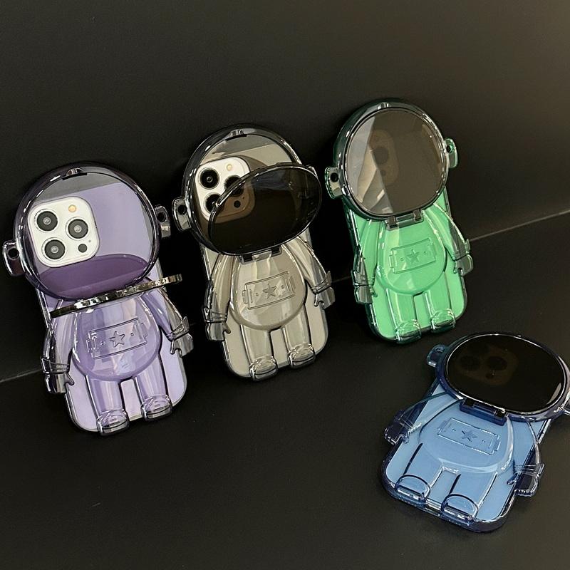 

3D глянцевый зеркальный держатель-подставка с астронавтом, противоударный роскошный чехол из ТПУ для ПК для iPhone 14 13 12 Pro Max 11
