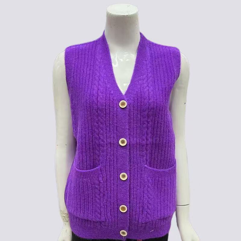 Gilet in Maglia con Scollo a V per Primavera e Autunno da Donna Top in Maglia Senza Maniche Monocolore Vest Cardigan in Maglia Slim-Fit