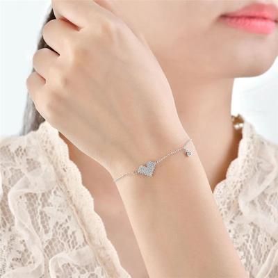 925 Sterling Silber Kristall Herz Perlen Charm Freundschaftsarmband & Armreif Für Damen Hochzeit Statement Schmuck Zubehör SL094