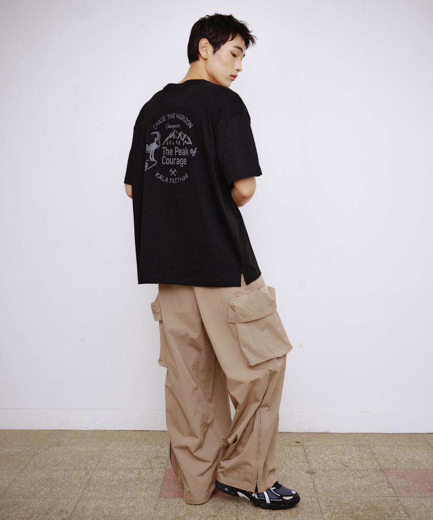 Kallapataleu Wide Balloon Ankle Zip Belted Cargo Pants - Beige