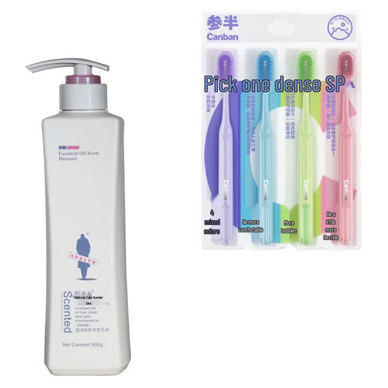 CanBan Rainbow Toothbrush (4-pack) & Adolph Shampoo Bundle
