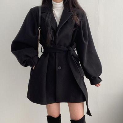 Giacca Donna Autunno Inverno Collo Revers Monopetto con Cintura Giacca Spessa con Tasche Maniche Lunghe Stile Inglese A-line Appuntamenti Pendolarismo