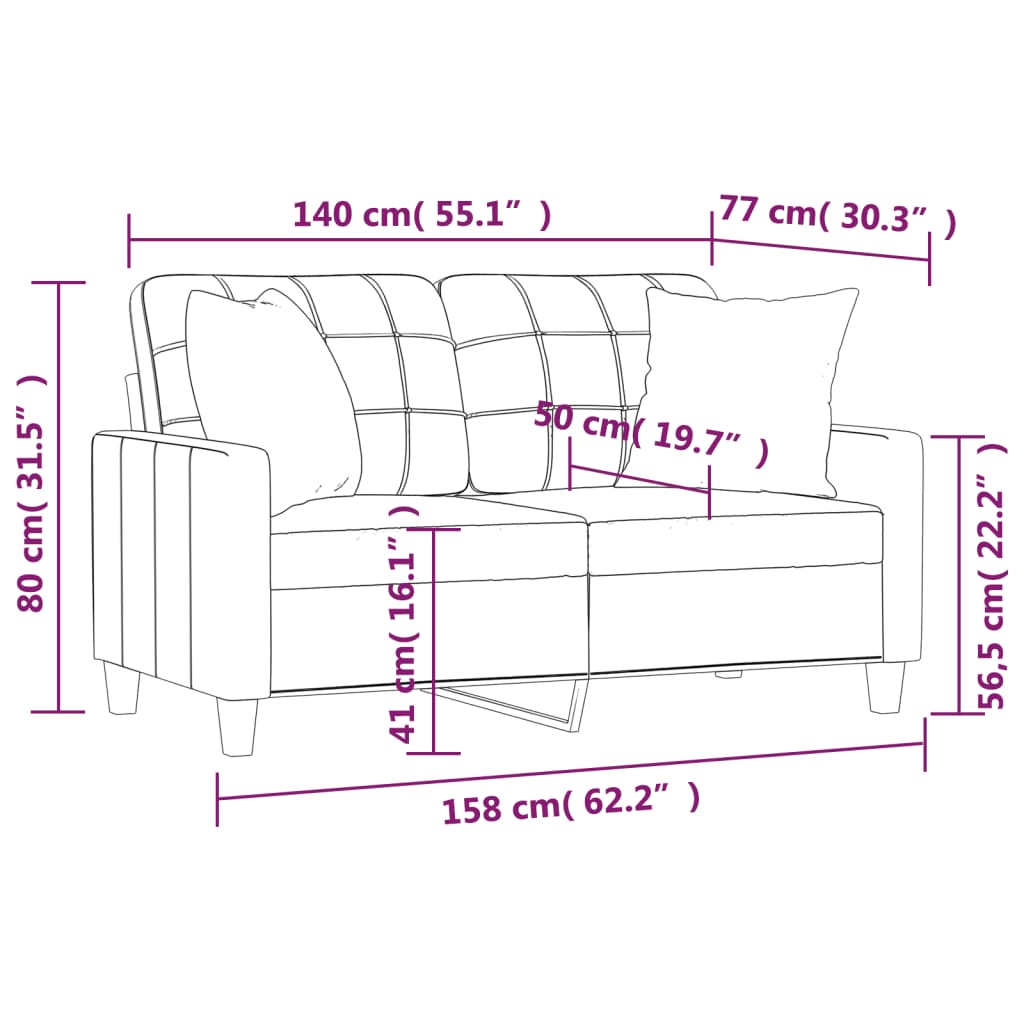 2 Seater Sofa with Decorative Cushions Cappuccino Brown 140 Cm Faux Leather