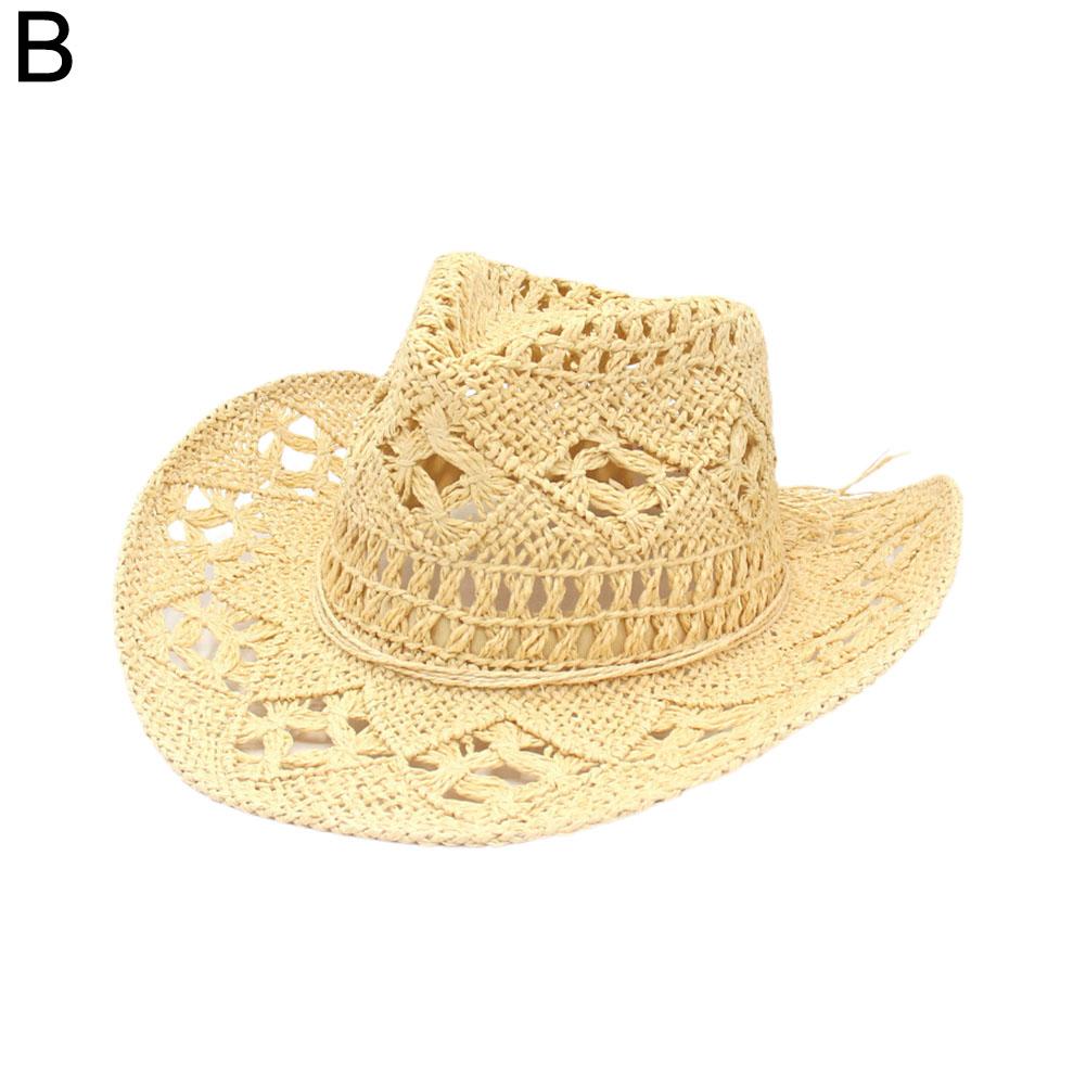 

Hand-woven Western Cowboy Straw Hats Summer Outdoor Men Women Wide Brim Breathable Beach Jazz Cap Sun Protection Hat жёлтый