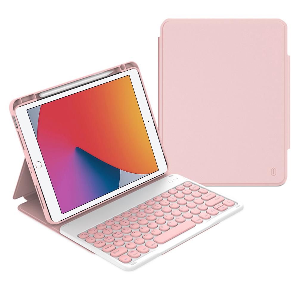

WIWU For iPad 10.2 (2021) Skin-Touch Leather Tablet Stand Case+Bluetooth-compatible Keyboard Pink
