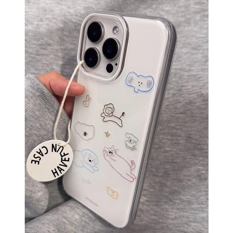 ins colored lines cat iPhone17promax mobile phone case suitable for Apple 16promax white background imd case