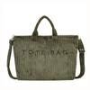Women's 2025 Fashionable Corduroy Tote Bag with Letter Embroidery - Trendy Single Shoulder Handbag