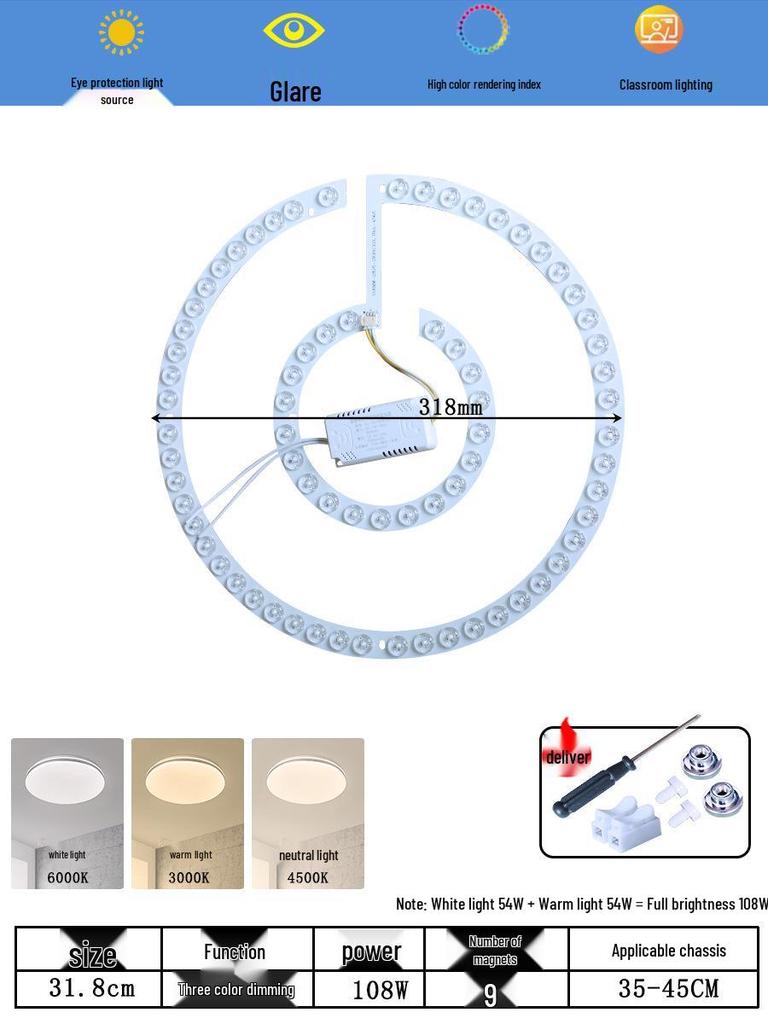 Ceiling LED Light Replacement Panel with Tricolor Changing Beads for Living Rooms
