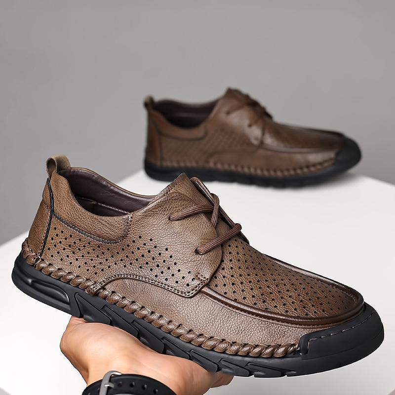 Fashion Summer High Quality Men's Punching Breathable Leisure Fashion Brand Men Outdoor Comfortable Driving Soft Non Slip Oxford Shoes