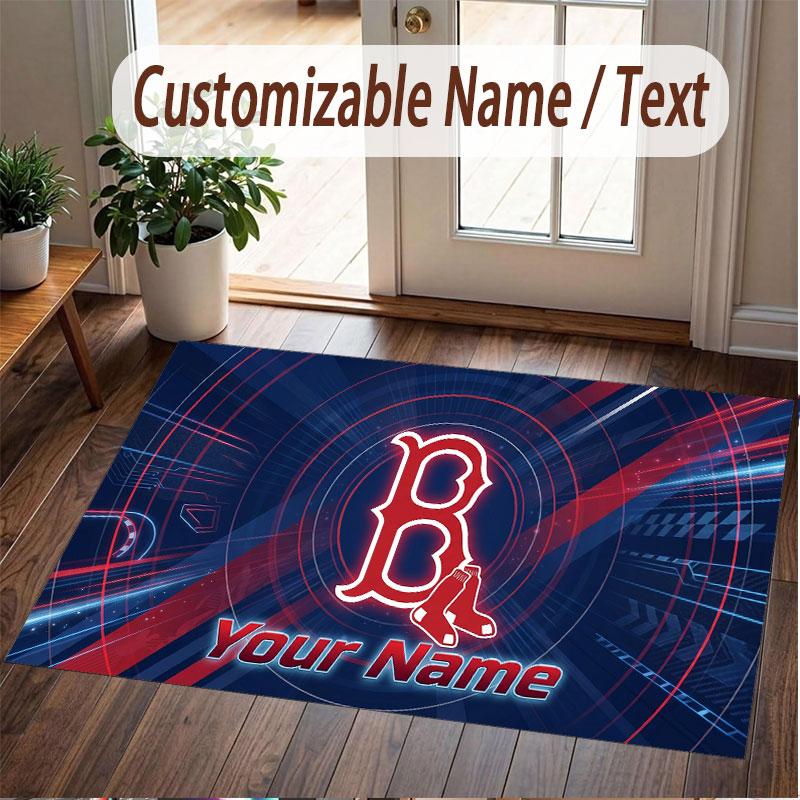 Custom Rug Boston Red Sox Pattern Print Name Text Soft Non‑Slip Floor Carpet for Home Indoor Decoration