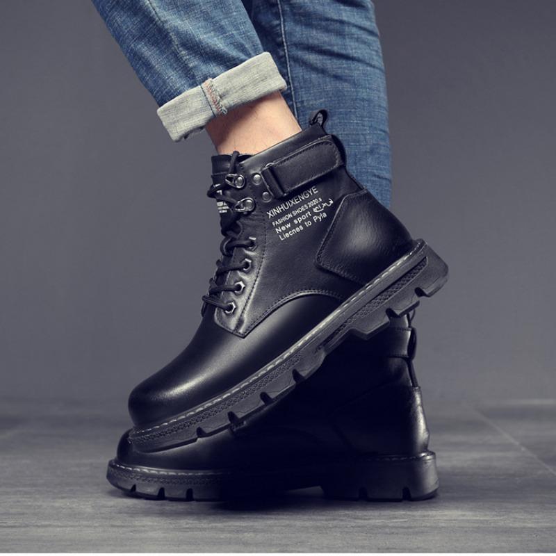 Fashion Designer Velvet Warm Platform Boots for Men Autumn Winter Cow Leather Soft-soled Men's Shoes Fashion Increase Ankle Boots Male
