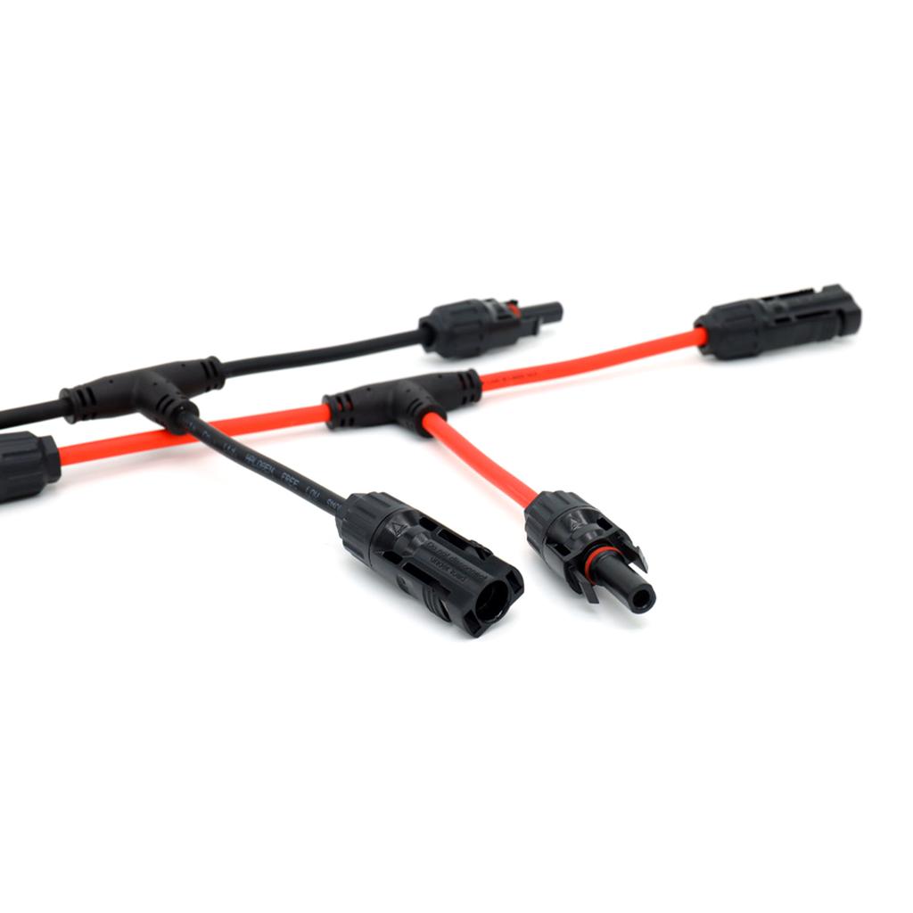 Solar Panel T Branch Connectors 30A 1000V Dual Photovoltaic Wire Splitter 6mm2 Extension Cable Pair for Energy Systems