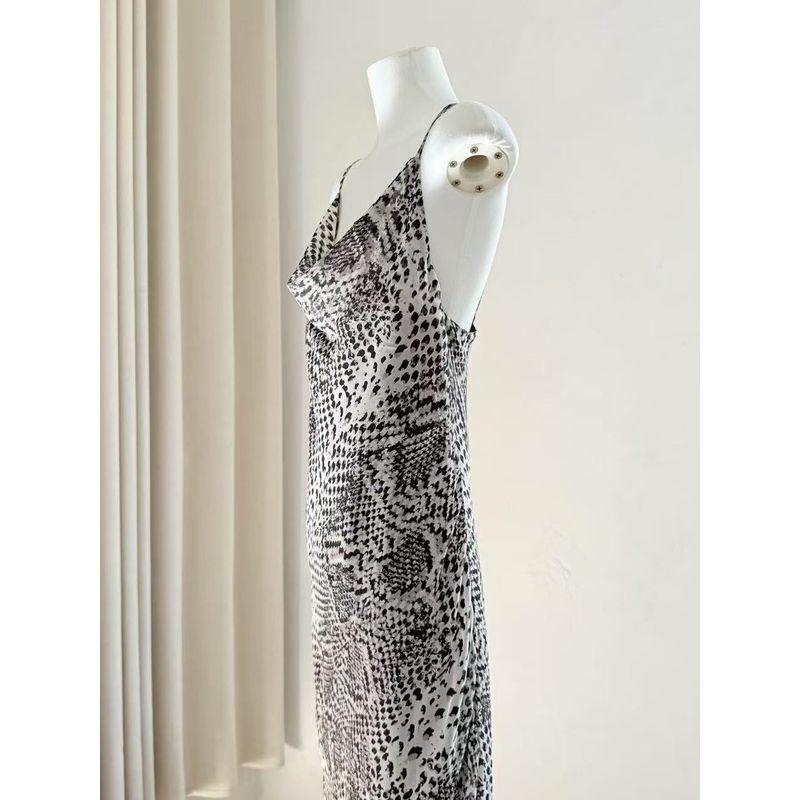 Out of Russia Foreign Trade Order Women Clothes Chiffon Python Pattern Swing Collar Sling Dress