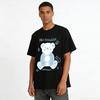 No Trouble Bear Print Casual Top Loose Comfy Daily Wear Unisex Cute Cartoon Graphic Tee Pure Cotton T-shirt