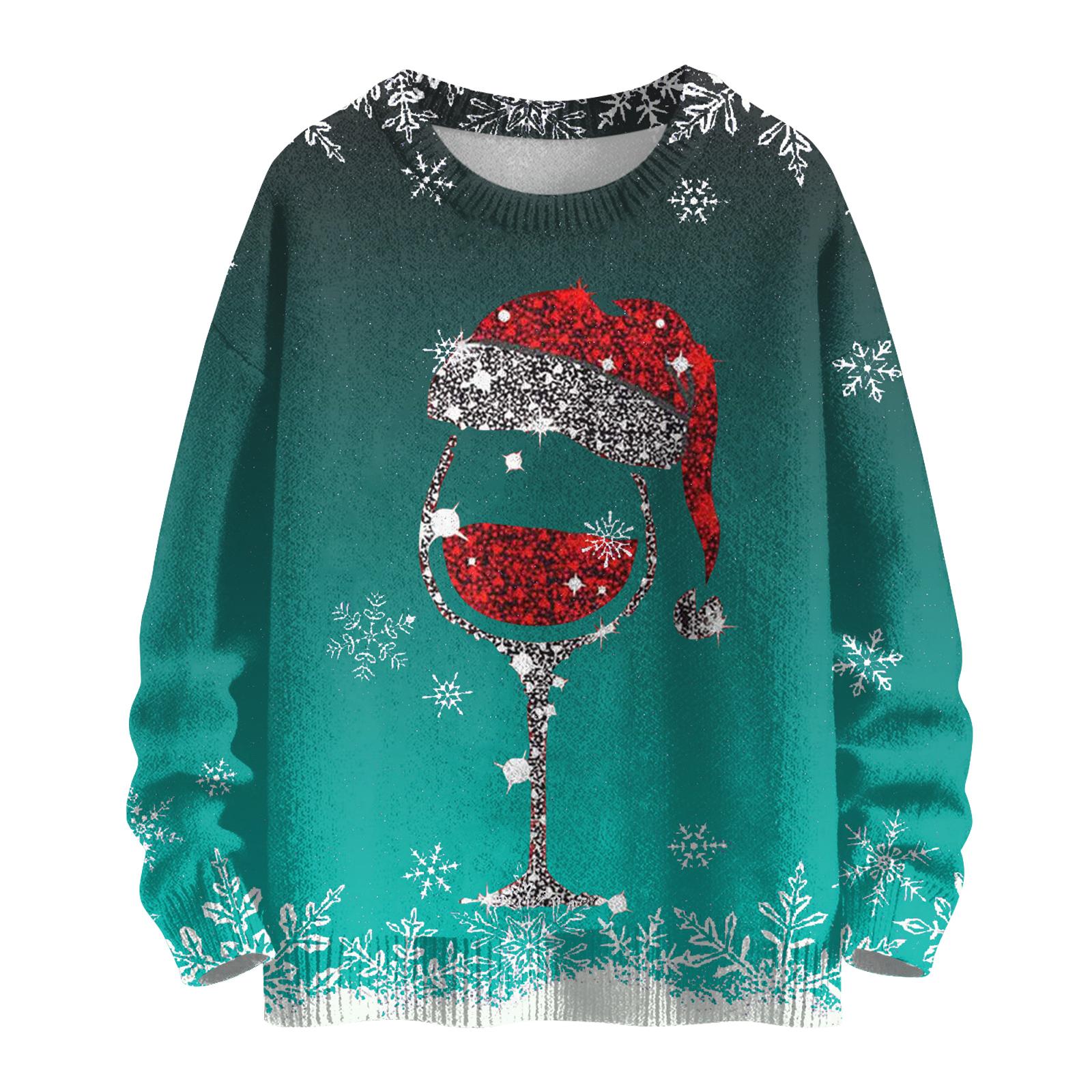 

Женский модный повседневный трикотажный свитер с длинным рукавом и рождественским принтом, круглый вырез XXL