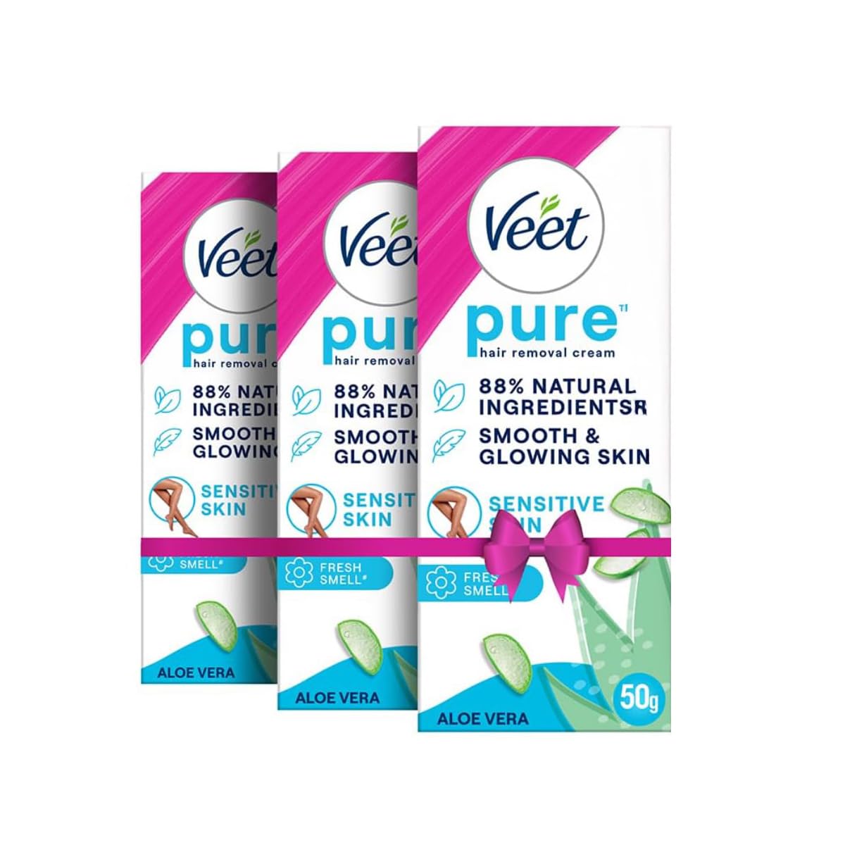 Veet Pure Hair Removal Cream for Women For Sensitive Skin - 50g Pack Of 3 | Suitable for Legs, Underarms, Bikini Line, Arms