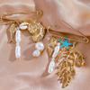 Metal Chain Tassel Imitation Pearl Brooch Gold Color Starfish Brooch Pin  For Women