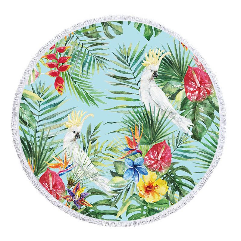 Asciugamano da Spiaggia Rotondo con Foglie Tropicali e Fiori in Microfibra per Soggiorno Decorazioni per la Casa Asciugamani da Bagno Stile Boho