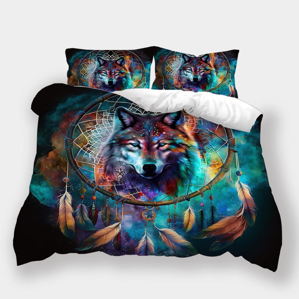 Conjunto de cama padrão lobo para casa Dreamcatcher Wolf Series Capa de cama Fronha Capa de edredom AU240 * 270 Decoração extra grande para casa