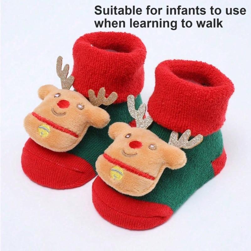 Terry Socks for Infants 0-12 Months Christmas Pattern Warm Cotton Socks Warm & Protective Socks for Indoor & Outdoor Use