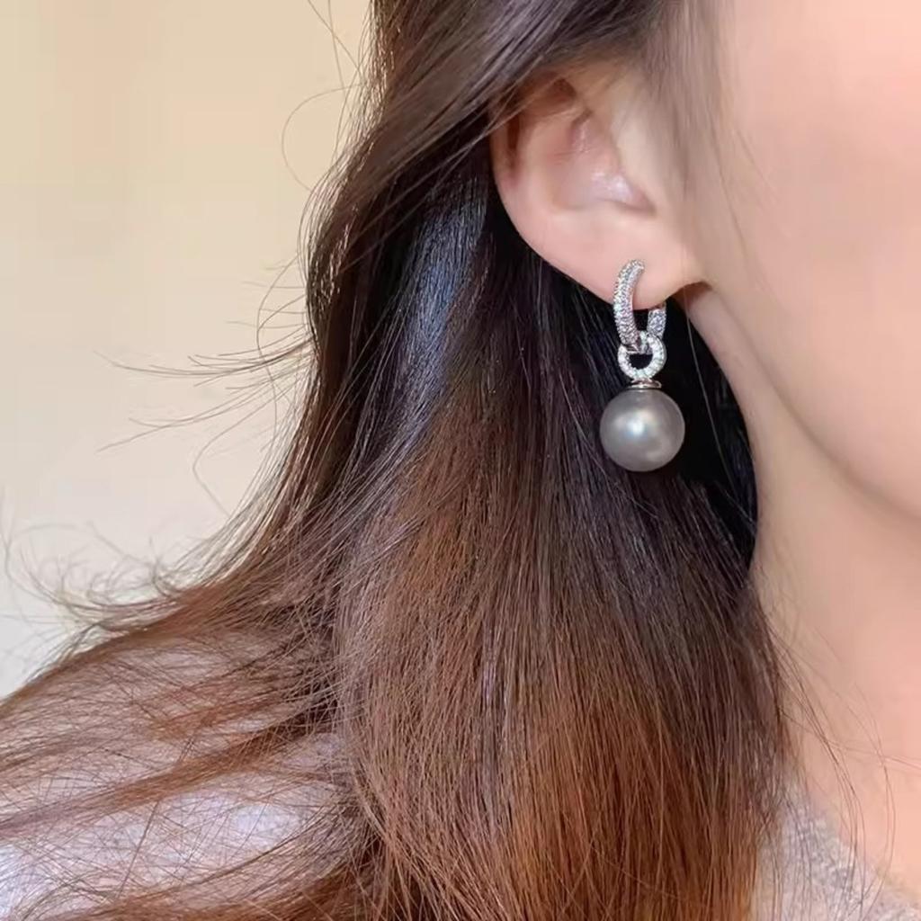 Elegant Paved Zircon Hoop Earrings with Pearl Dangle