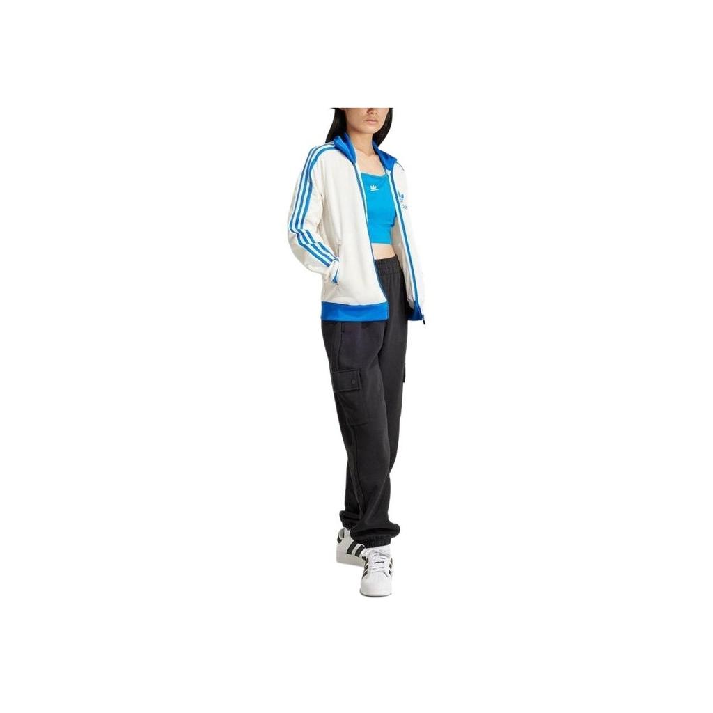 Adidas Originals Striped Logo Print Zip-Up Collar Long Sleeve Jacket Women Jacket White IR6092