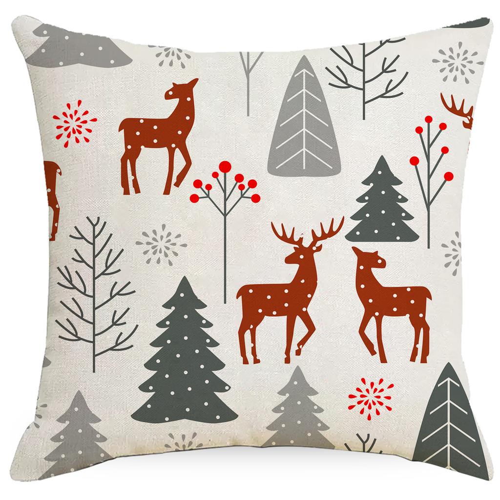 Christmas Linen Throw Pillow Cover Christmas Tree Snowflake Holiday Home Decor Gift Sofa Cushion Cushion Cover