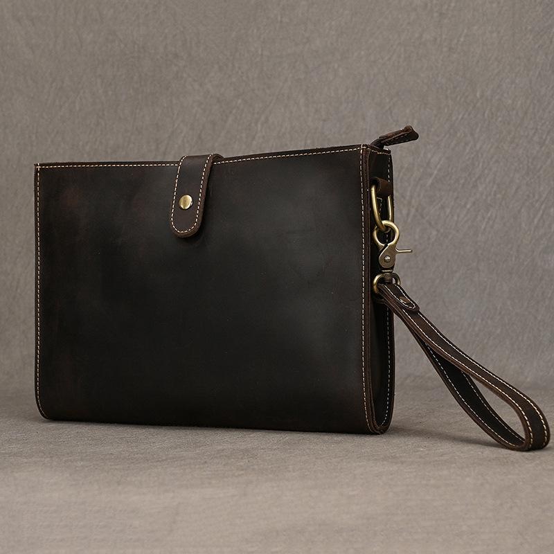 

Crazy Horse Leather Handbag Large Capacity Retro Grab Bag Leather Business Long Wallet Casual Shoulder Bag