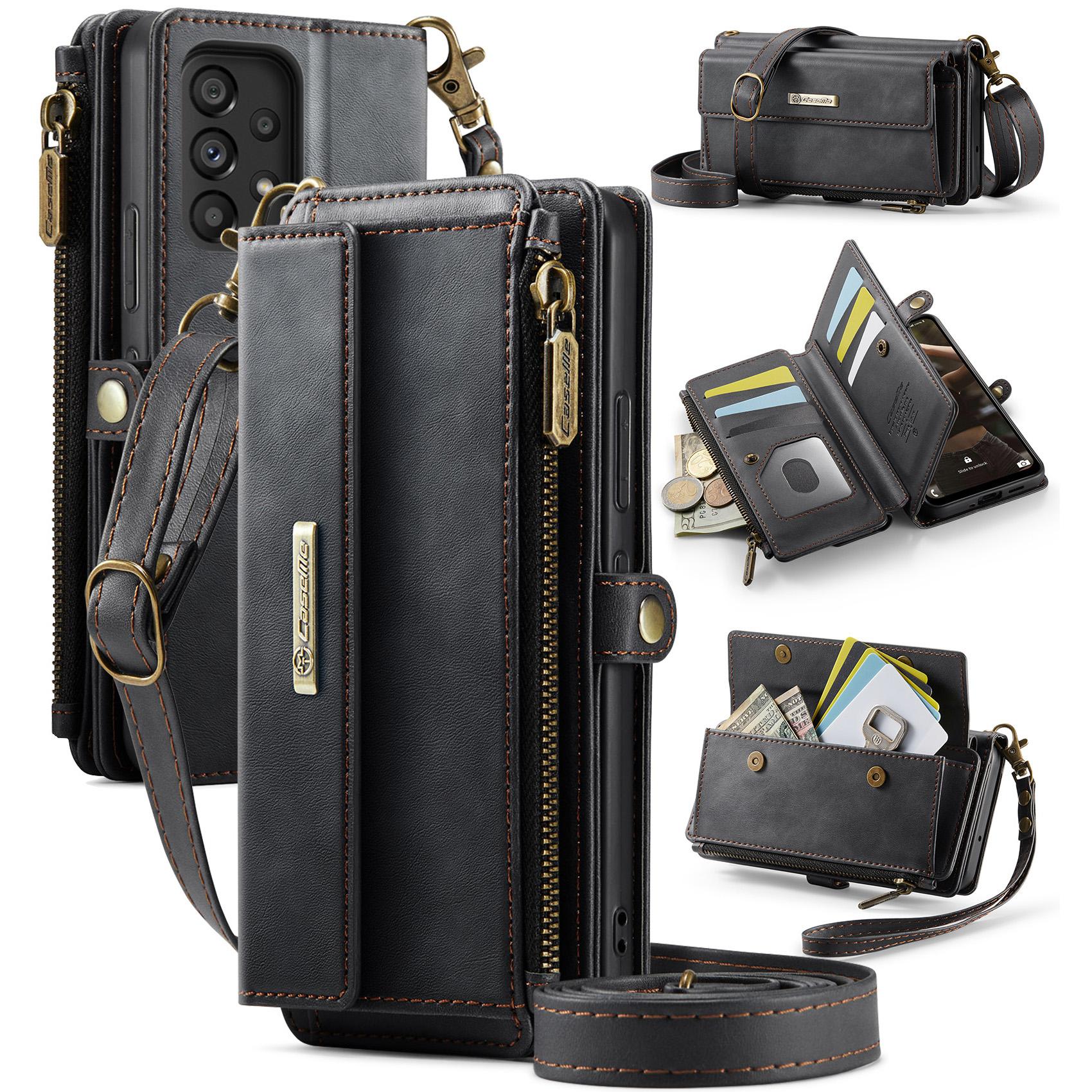 

For Samsung Galaxy A53 5G Case CASEME C39 RFID Blocking Zipper Wallet Stand Leather Cover with Strap B