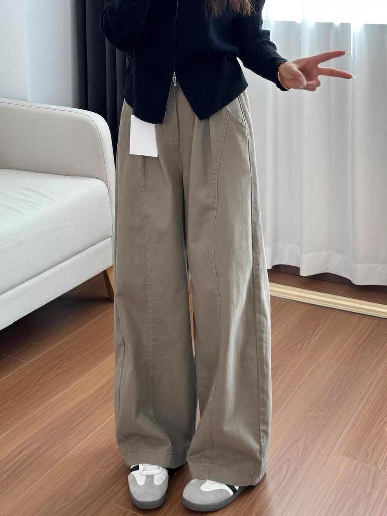 Women's Autumn High-Waisted Wide-Leg Cargo Jeans - Plus Size Relaxed Fit for Pear-Shaped Bodies