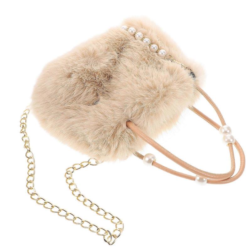 Βελούδινη Απαλή Τσάντα Tote για Γυναίκες με Αλυσίδα από Πέρλες, Μεγάλης Χωρητικότητας Κομψή Τσάντα Ώμου για τον Χειμώνα, Ευέλικτη Τσάντα Χιαστί