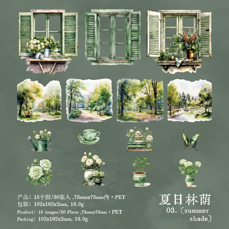 

30 pcs Colorful window view PET sticker package window view hand tent collage material hand made Collage material
