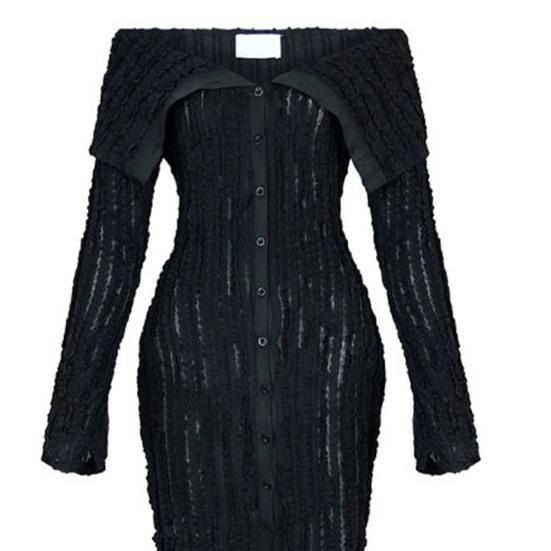 Buy Women Dress Off Shoulder Sheath Split Hem Long Sleeve Skinny Tight Waist Elastic See-through Water Wave Single-breasted Low-cut Ankle Length at affordable prices free shipping, real reviews with photos Buy Women Dress Off Shoulder Sheath Split Hem Long Sleeve Skinny Tight Waist Elastic See-through Water Wave Single-breasted Low-cut Ankle Length at affordable prices free shipping, real reviews with photos