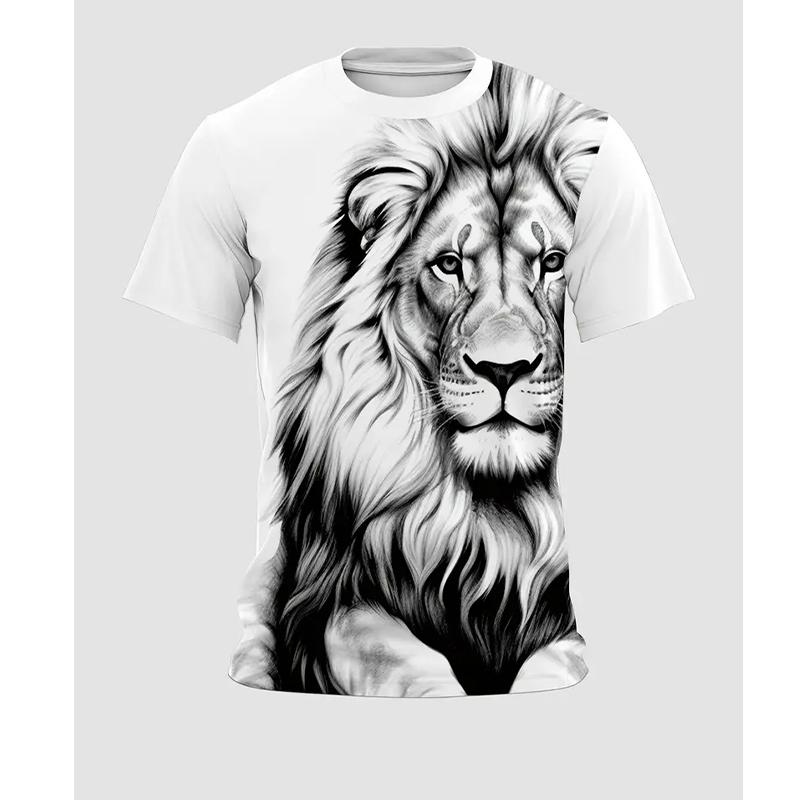 New Summer Men's Fashion T-shirt Personality Lion Printed Men's T-shirt Top