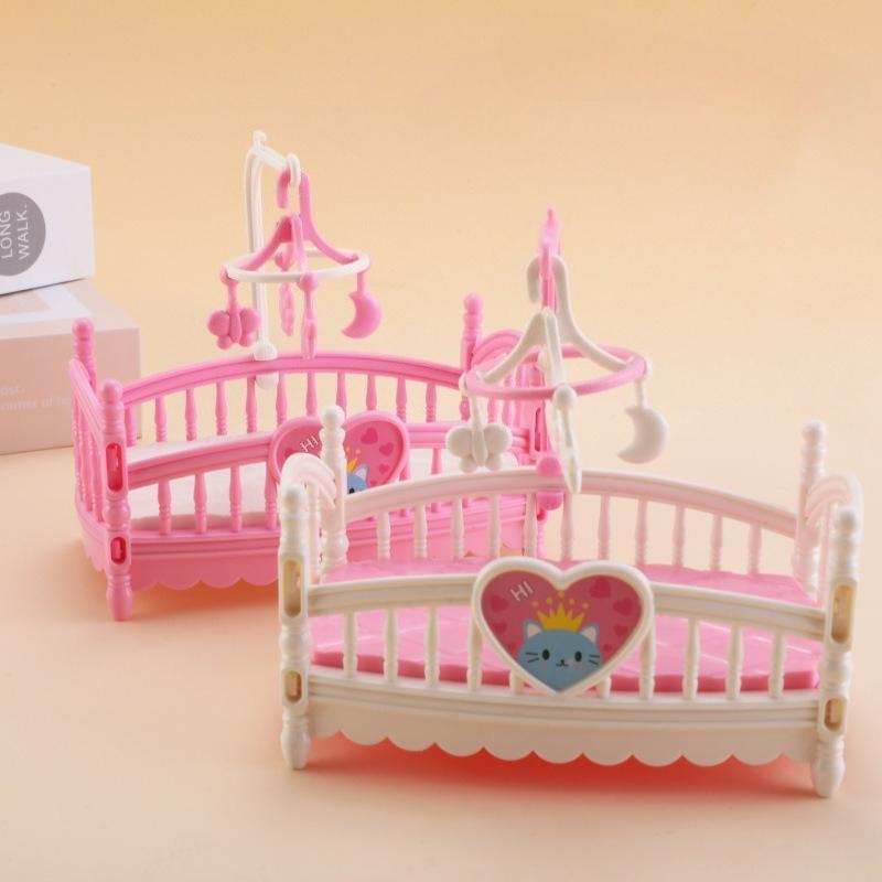 1Pc Play House Toy Accessories Simulation Ins Doll House Crib Mini Bedroom Furniture Miniature Cartoon Small Ornament