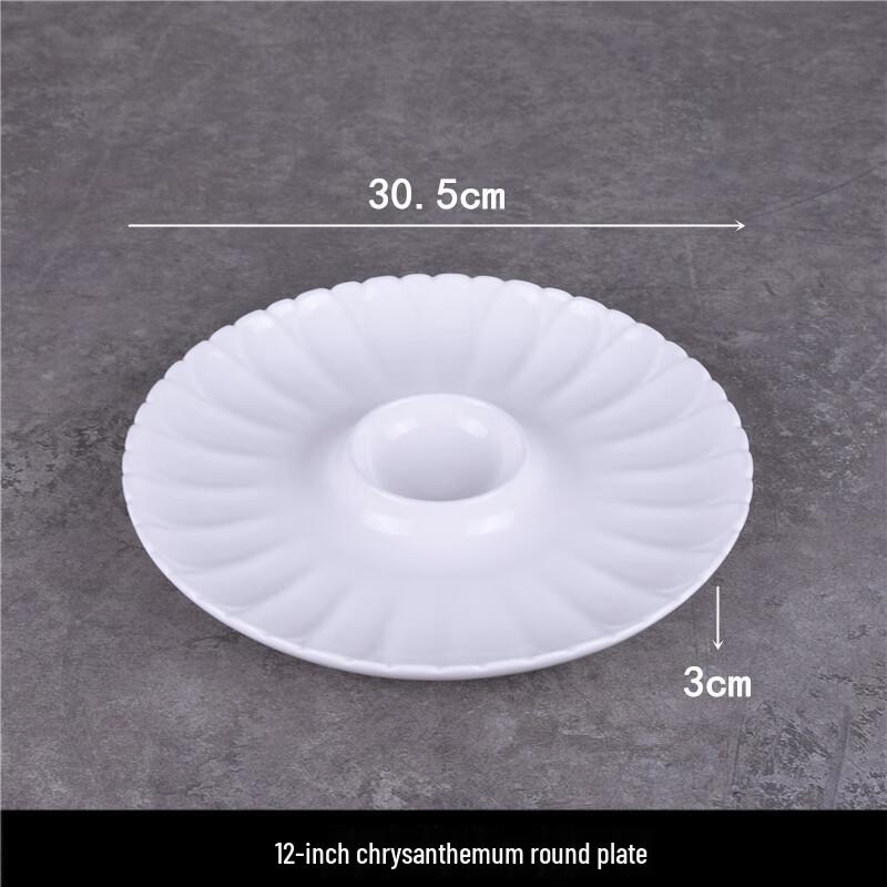 White Ceramic Round Sushi Plate with Double Vinegar Compartment