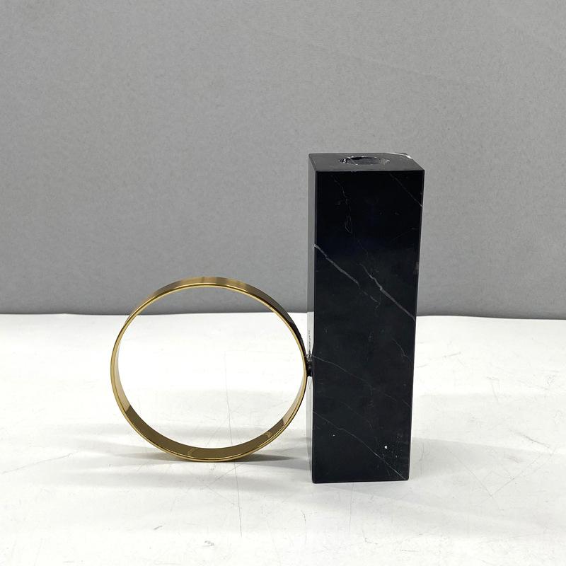Nordic Modern Light Luxury Marble Metal Candle Holder Model Room Villa Decoration Ornaments Retro Creative Candle Holder