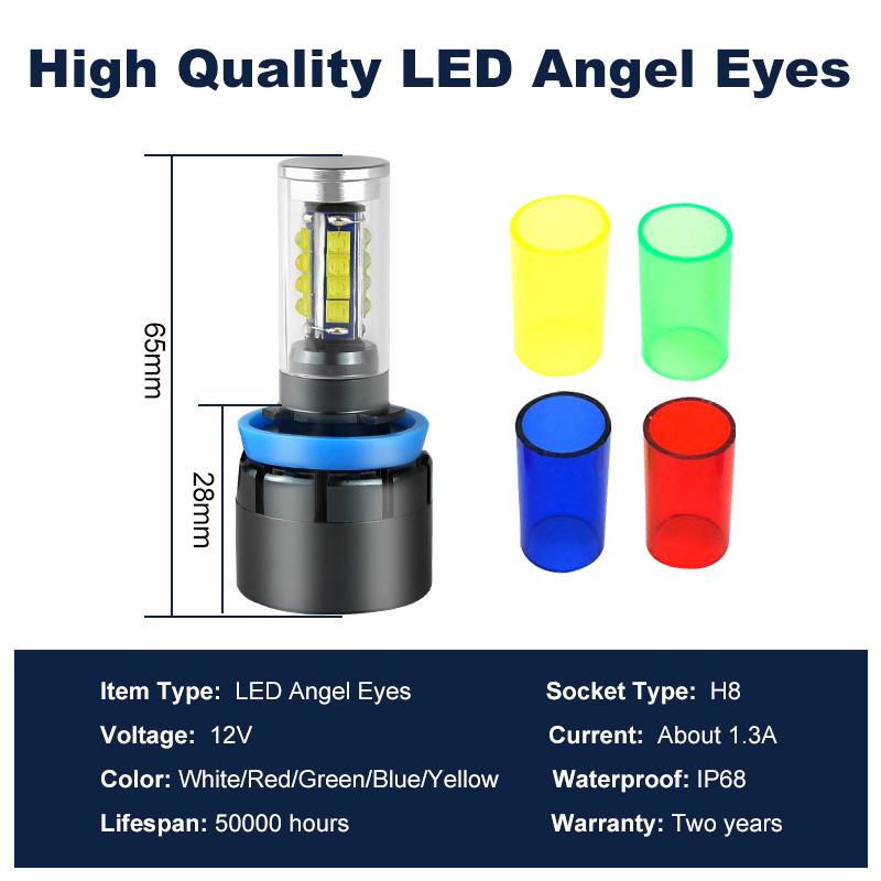 

2Pcs H8 LED Error Free 160W Mutil color Angel Eye Marker Light Bulbs for BMW E90 E92 E82 E60 E70 X5 E71 X6 Car Fog Lights белый