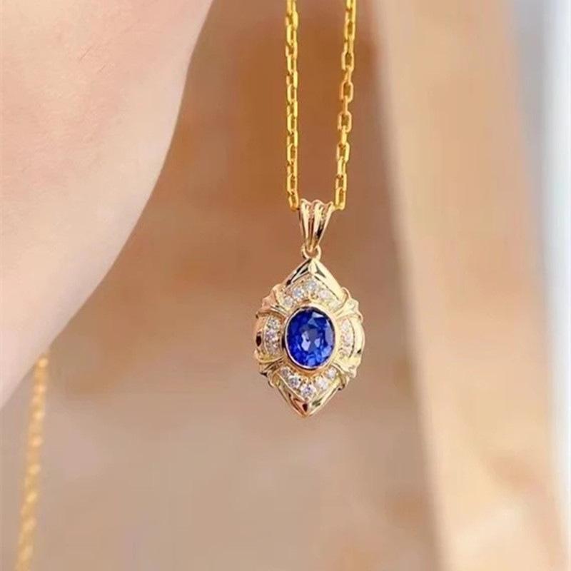 Ladies  Retro Oval Artificial Sapphire Pendant Necklace, Elegant Jewelry, Party Fashion Jewelry