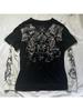 Long-sleeved T-shirt, Loose Fit, Faux Two-piece, Round Neck, Retro Print.
