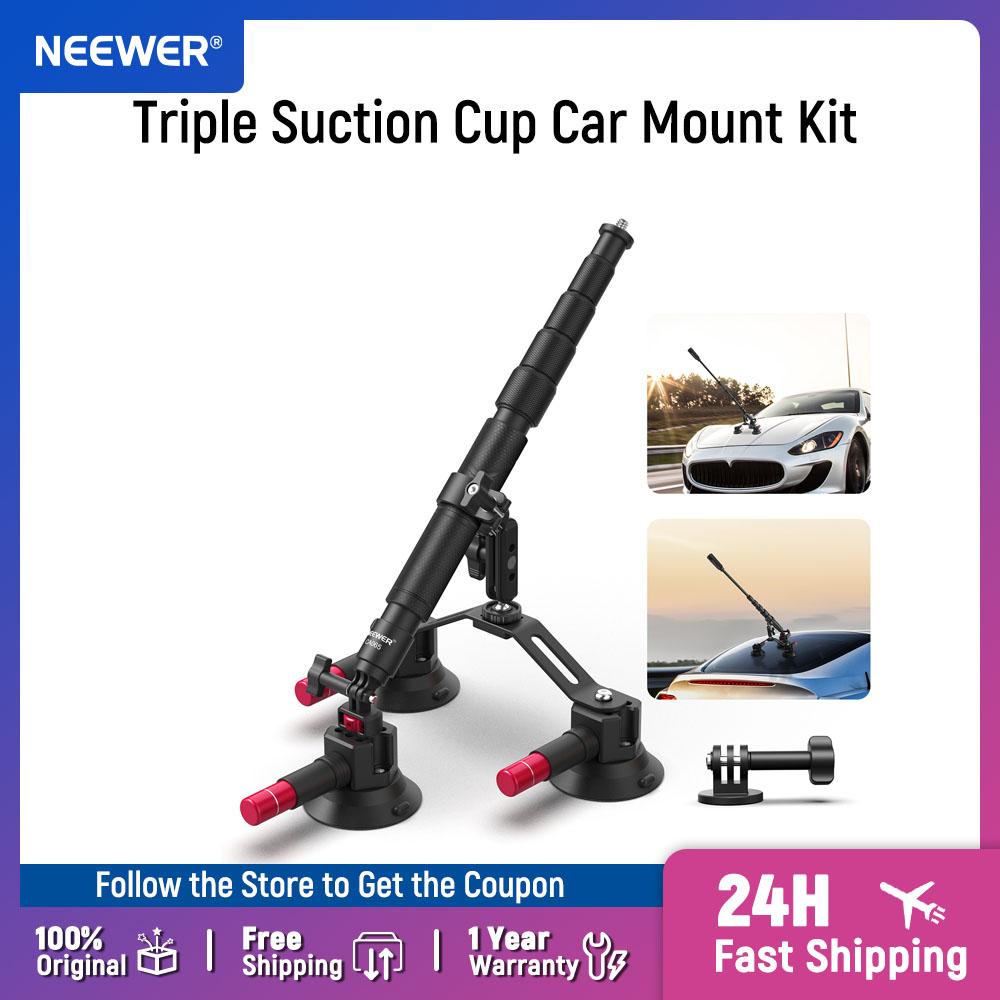 NEEWER Triple Suction Cup Car Mount Kit with Action Camera Adapter,2in1 Extension Pole Selfie Stick For GoPro Insta360 CA065