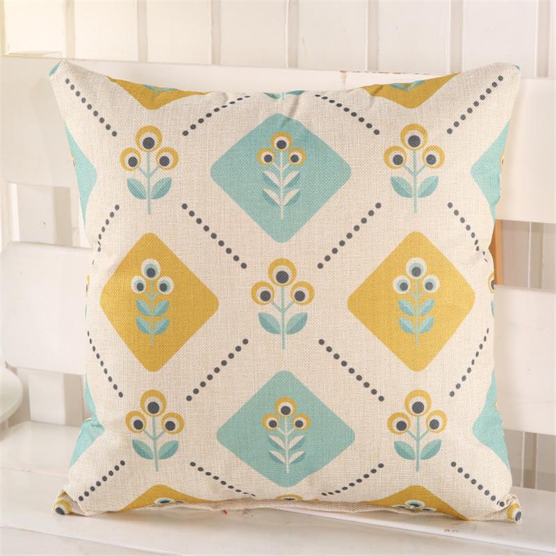 45x45cm Vintage Retro Flower Geometry Printed Home Sofa Chair Cushion Cover Cotton Linen Decorative Pillow Case