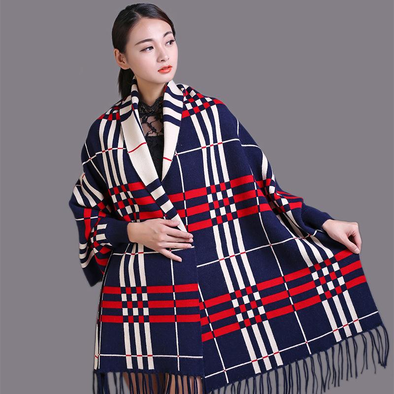 Winter Scarf, Knitted Shawl, Dual-use Multifunctional Plaid Coat for Women, Thickened with Tassels and Sleeves, Cheongsam Cape