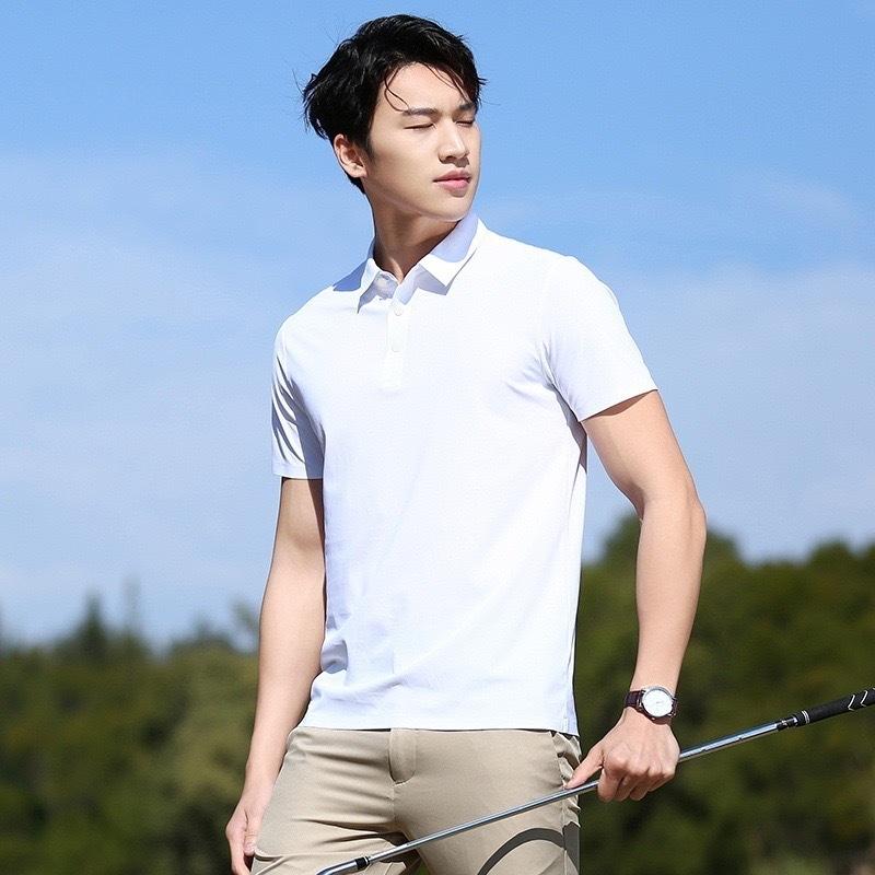 Summer Men's Ice Silk Seamless Polo Shirt Quick-drying Short-sleeved Stretch Breathable High-end Business Casual Trend Tooling Clothing