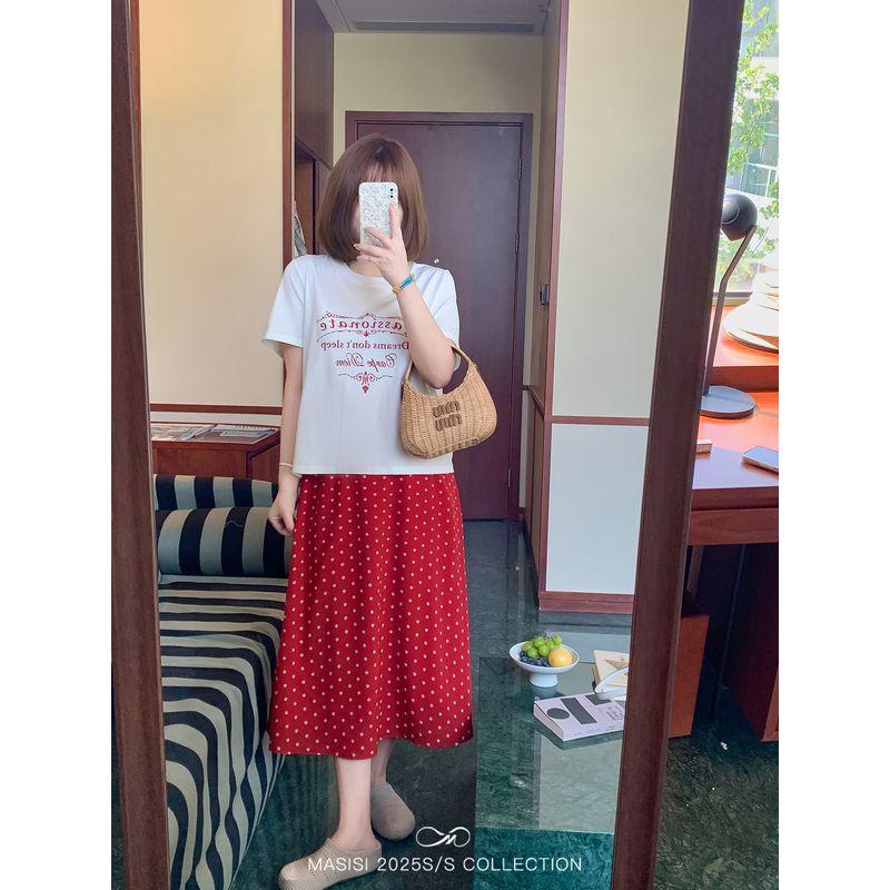Maxi Plus Size Women s Clothing Lace Stitching Floral Chiffon Skirt Summer Plus Size Ladies Loose Slim Looking Mid Length Long Length Skirt Red 3XL