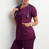 Nurse Top V-Neck Pockets Soft Short Sleeve Anti-Wrinkle Loose Doctor Uniform Workwear