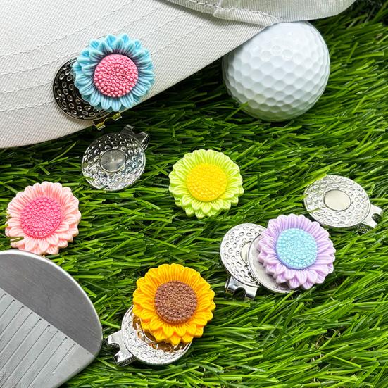 Magnetic Golf Ball Marker with Hat Clip Sunflower Shape Magnet Ball Marker Cap Clip Set for Men Women Golfers Bags Belts Visors Accessories