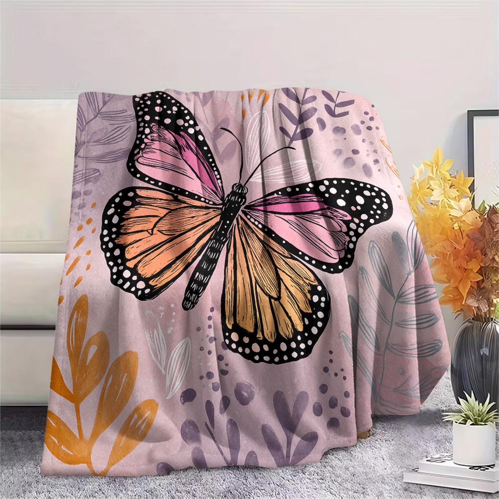 Flower Butterfly  Print Flannel Blanket, High quality Comfortable for All Seasons, Home Decor, Warmth and Comfort