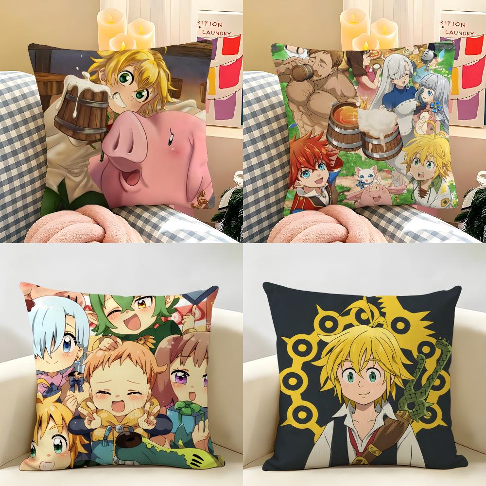 Anime DDeadly SSins Cushion Cover Natural Linen Organic Fabric DoubleSided Printing Room Sofa Decor Pillow Case