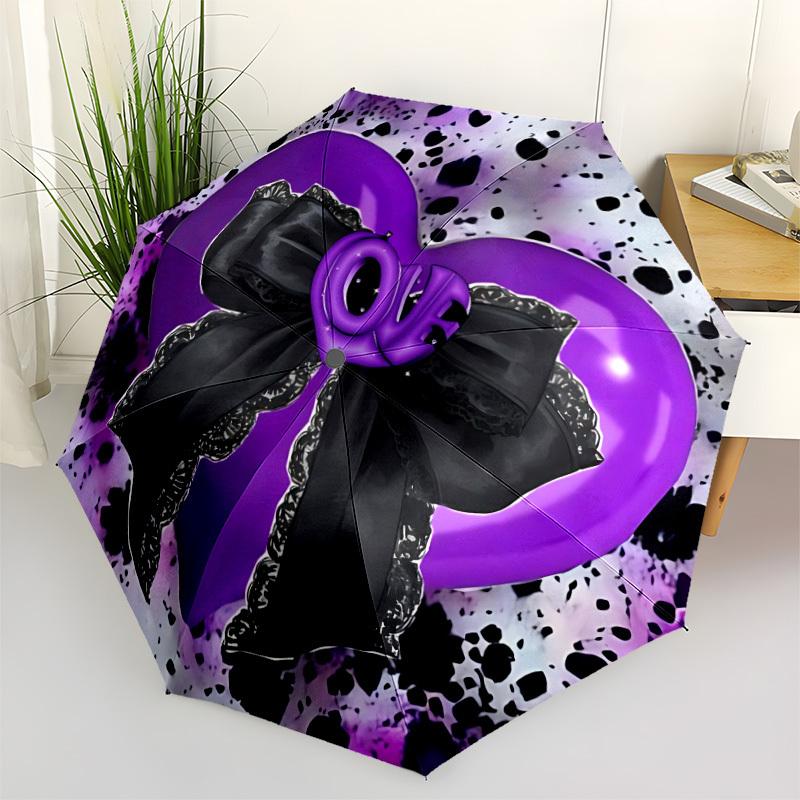 

1pc Heart Bow Automatic Folding Umbrella, 8-Rib Iron Frame, Casual Outdoor Accessory for Birthday Festival Gifts yy251128106